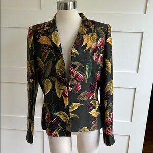 ELLEN TRACY- vintage olive Botanical Raspberry Print Blazer